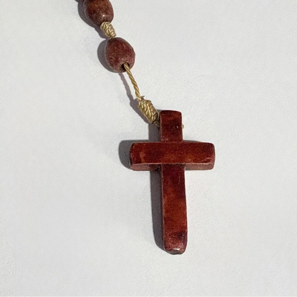 Wood Rosary Prayer Beads Handmade Necklace Catholic Crucifix Religious
